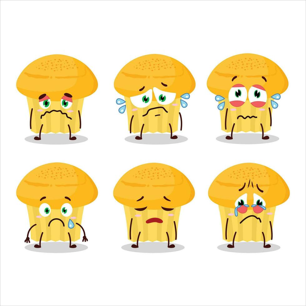 Cheese muffin cartoon character with sad expression vector