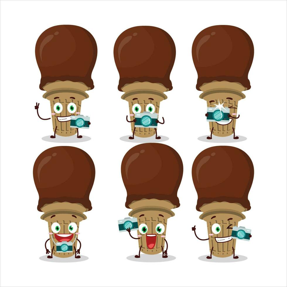 Photographer profession emoticon with ice cream chocolate cartoon character vector