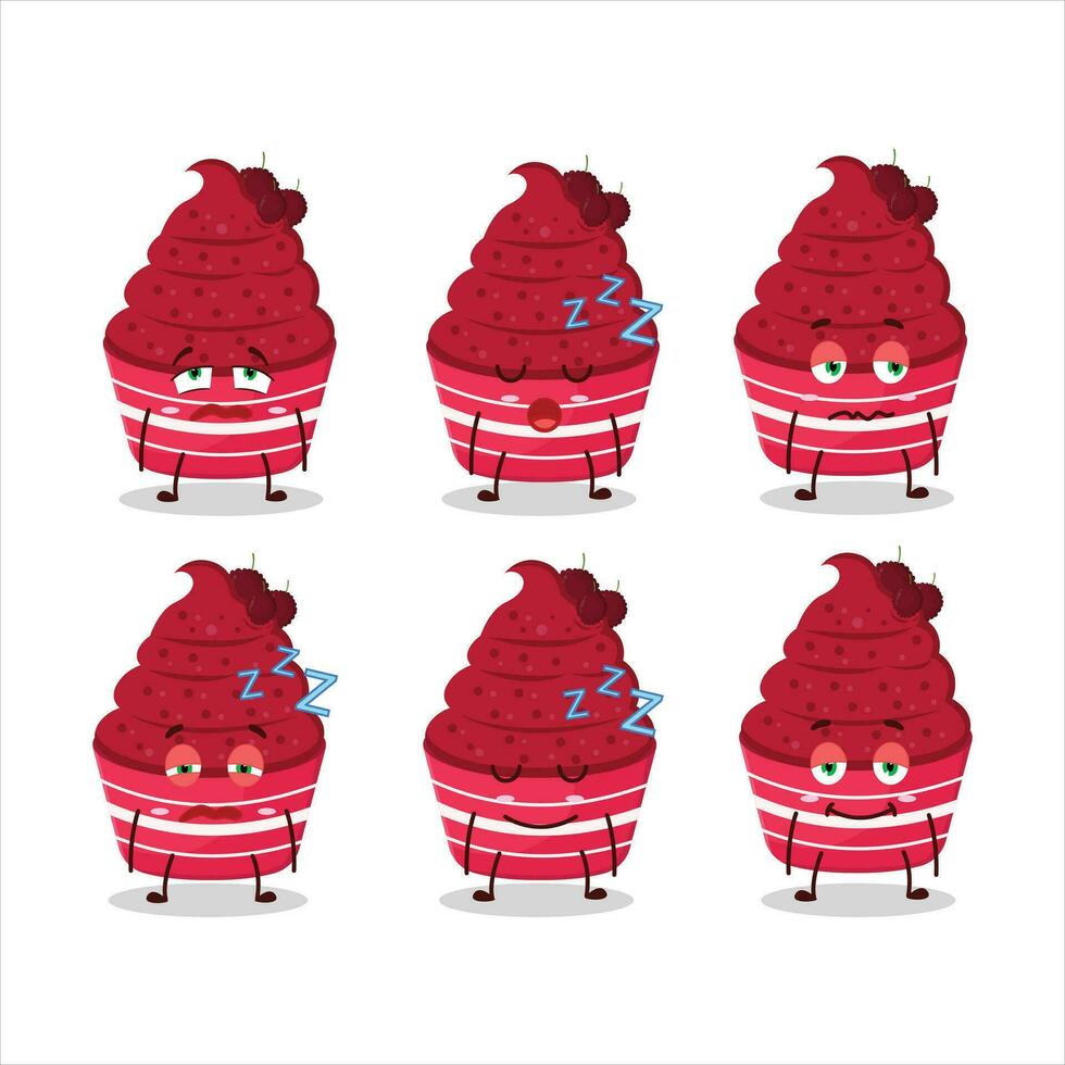 Cartoon character of ice cream raspberry cup with sleepy expression vector