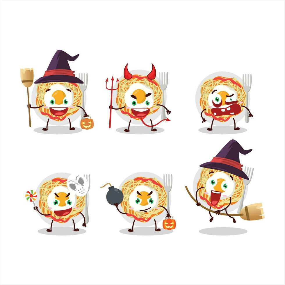 Halloween expression emoticons with cartoon character of noodles vector