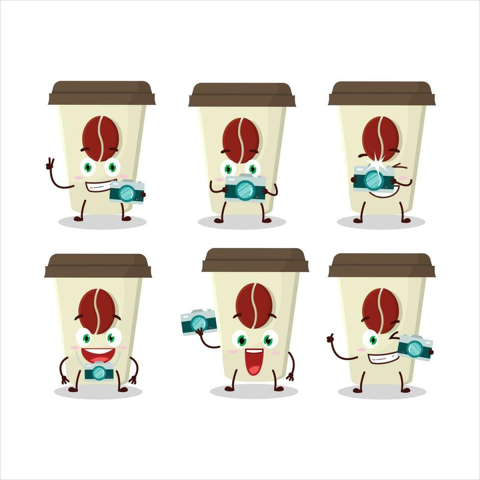 Photographer profession emoticon with coffee milk cup cartoon character vector