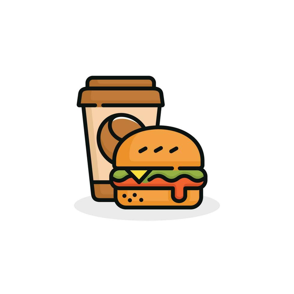 Burger and drink vector illustration. Fast food icon isolated on white background