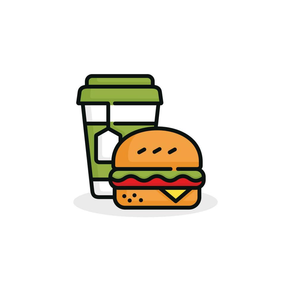 Burger and drink vector illustration. Fast food icon isolated on white background