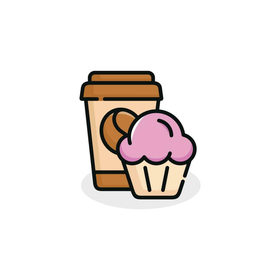 Cupcake and drink vector illustration. Fast food icon isolated on white background