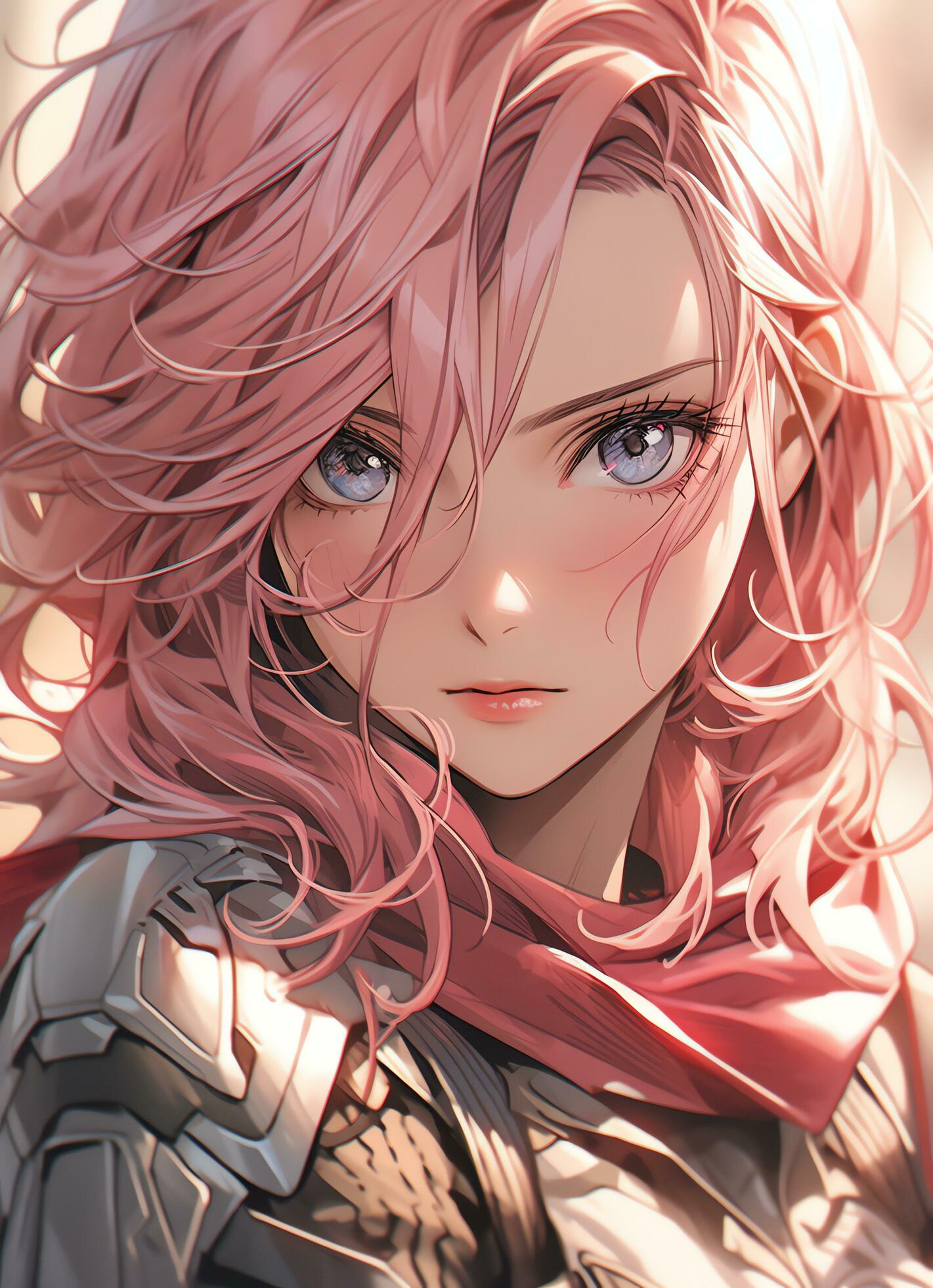 pink haired anime warrior girl with armour and a sword