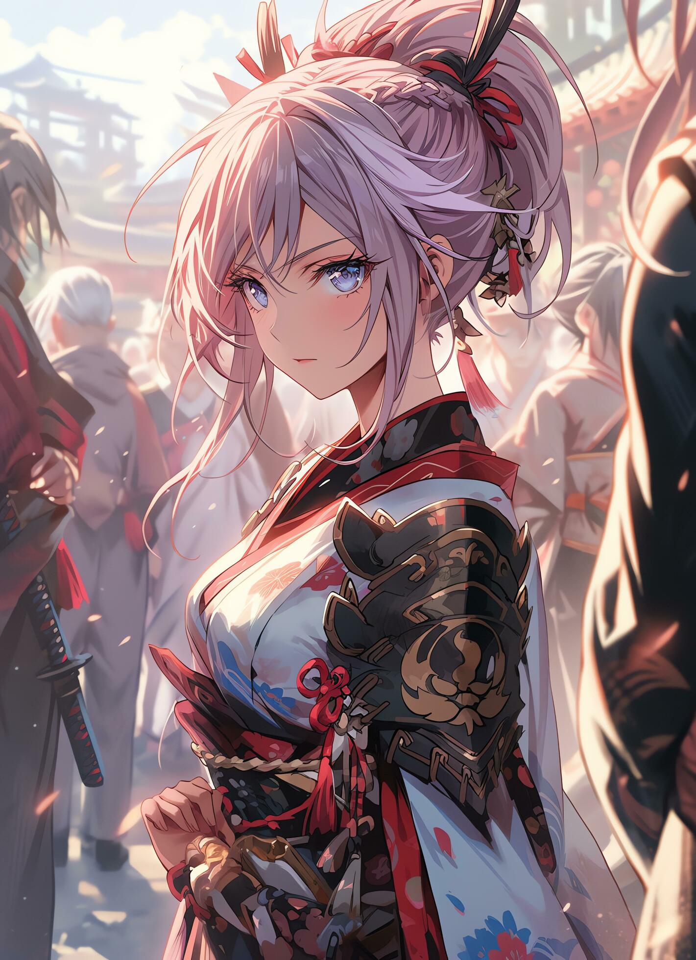 pink haired anime warrior girl with armour and a sword