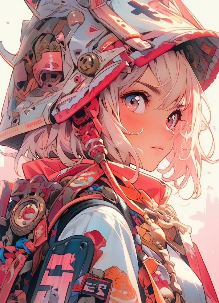 AI Generative warrior anime girl in pink and anime style photo