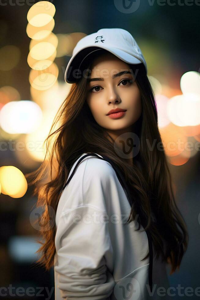 Beautiful asian girl wearing over size hoodie in casual style AI Generative photo