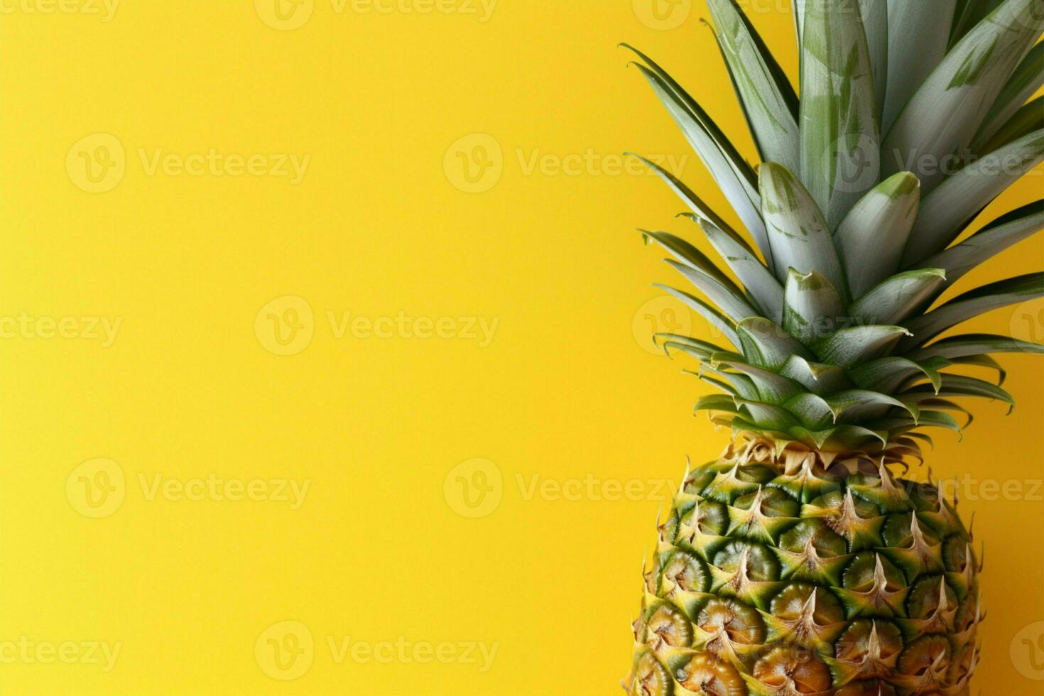 Pineapple with leaves on a yellow background, perfect for vegetarian food AI Generated photo