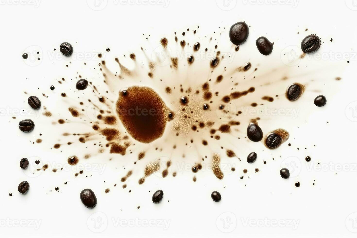 Coffee stains and splashes on a white background.AI Generative photo