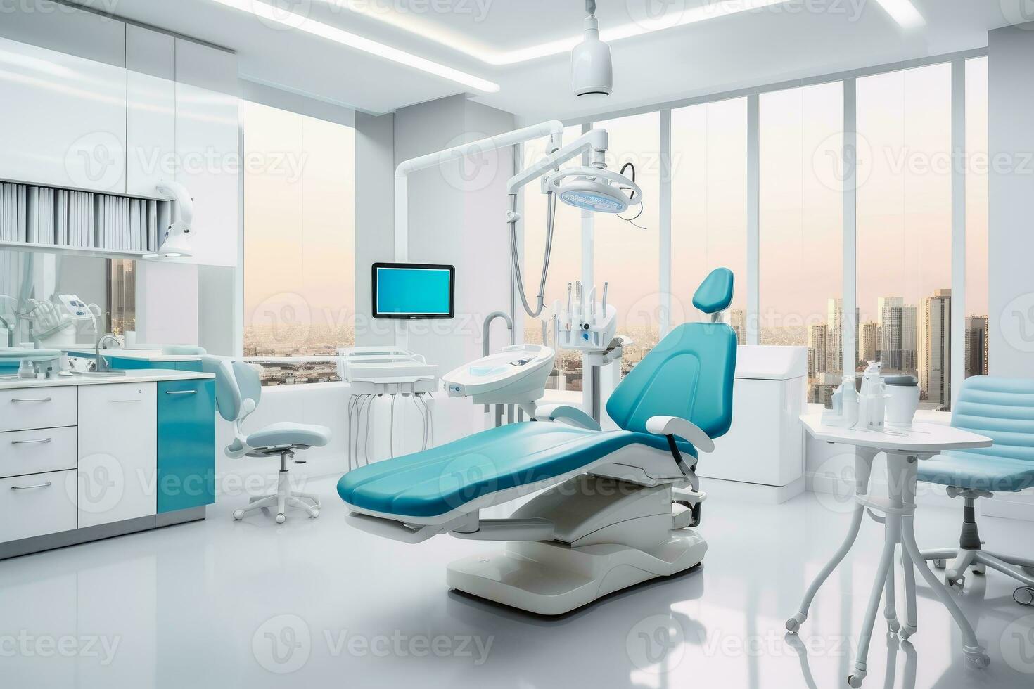 A hypermodern treatment room for dentistry.AI generative photo
