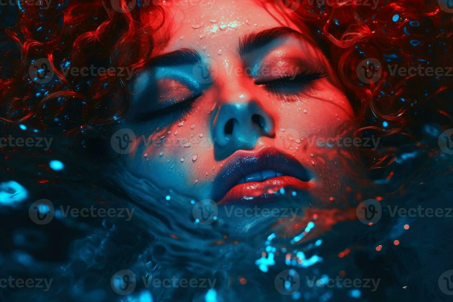 Abstract portrait of a woman with lots of water waves.AI generative photo