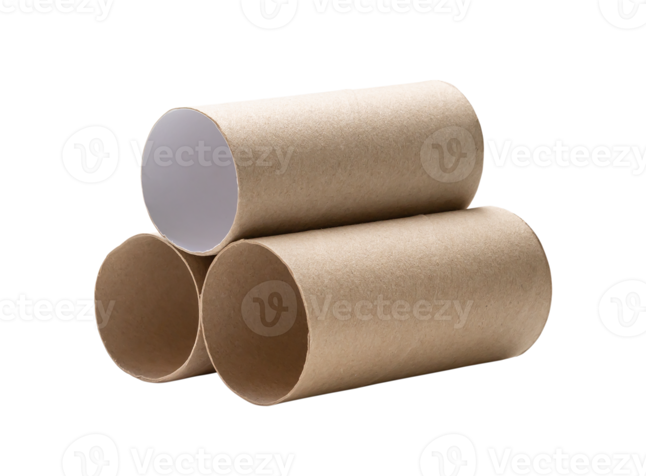 Short tissue paper cores in stack isolated with clipping path in png file format