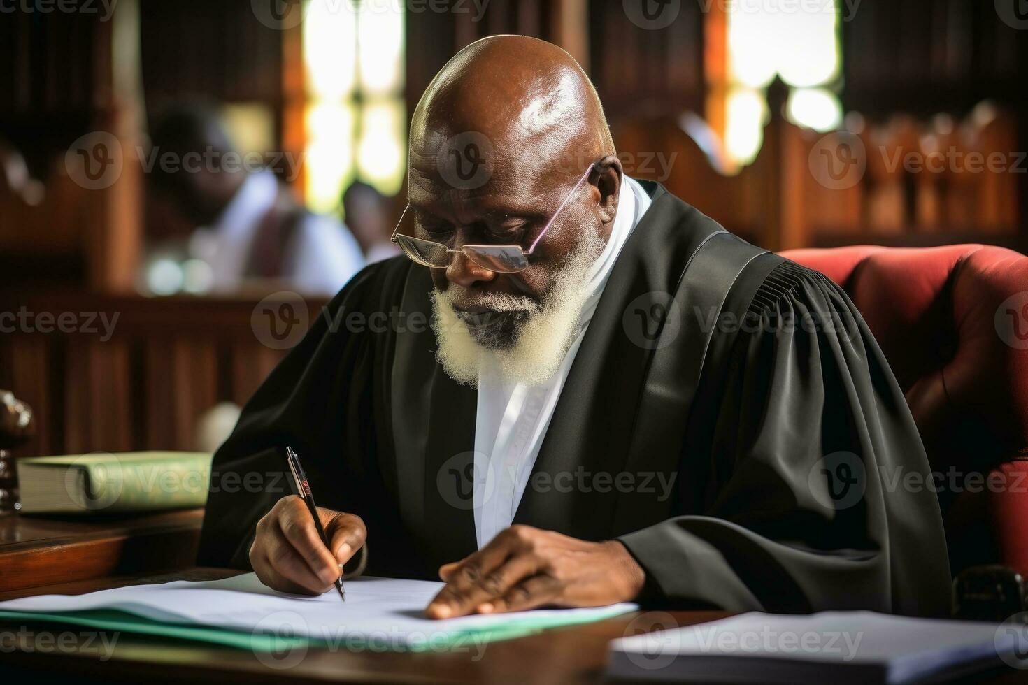 A judge at work at his desk.AI generative photo