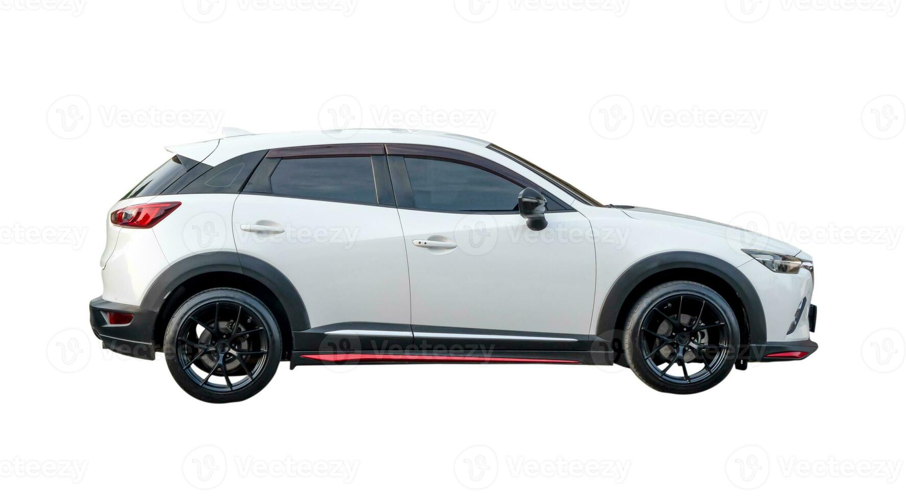 white hatchback car isolated on white background with clipping path photo