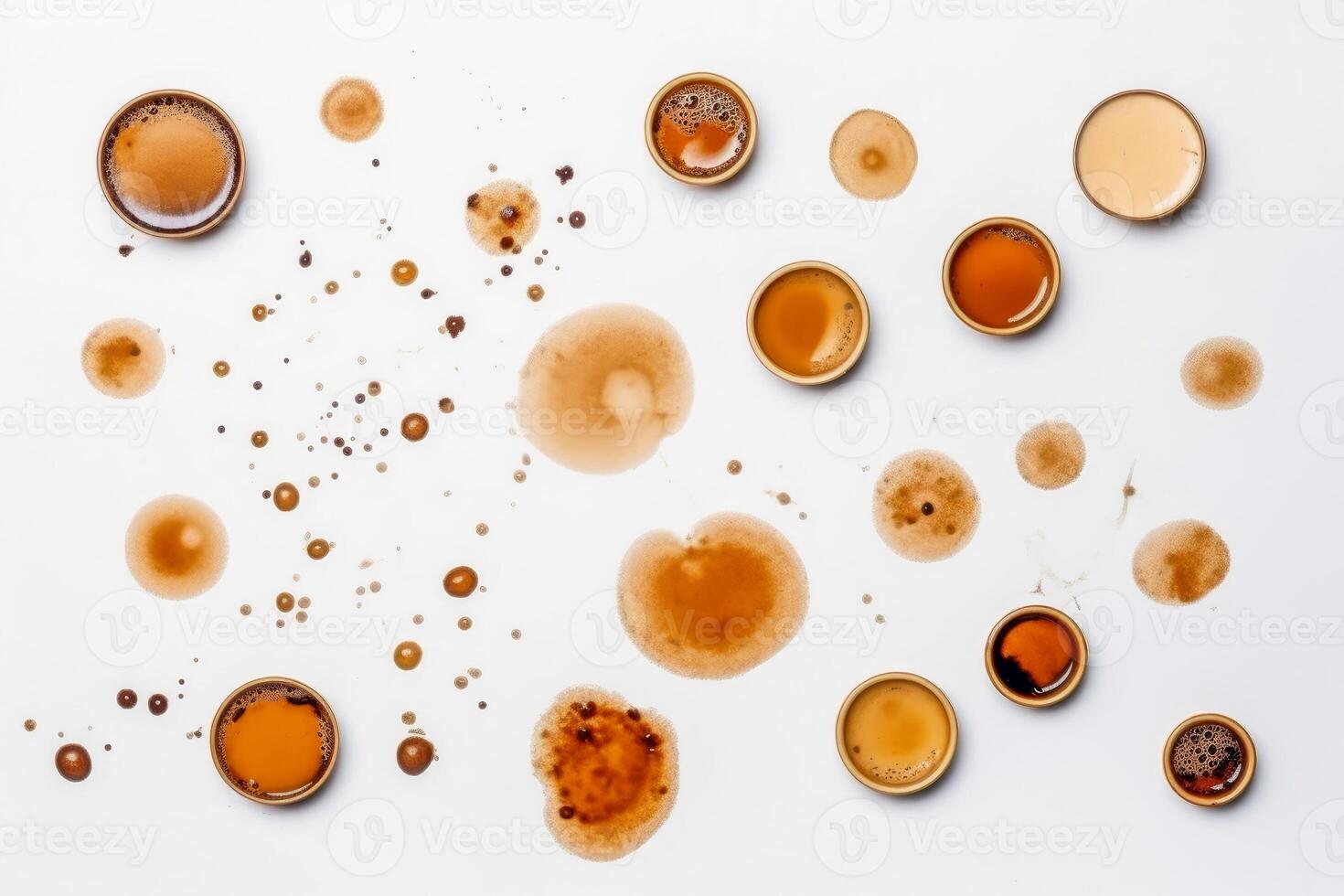 Coffee stains and splashes on a white background.AI Generative photo