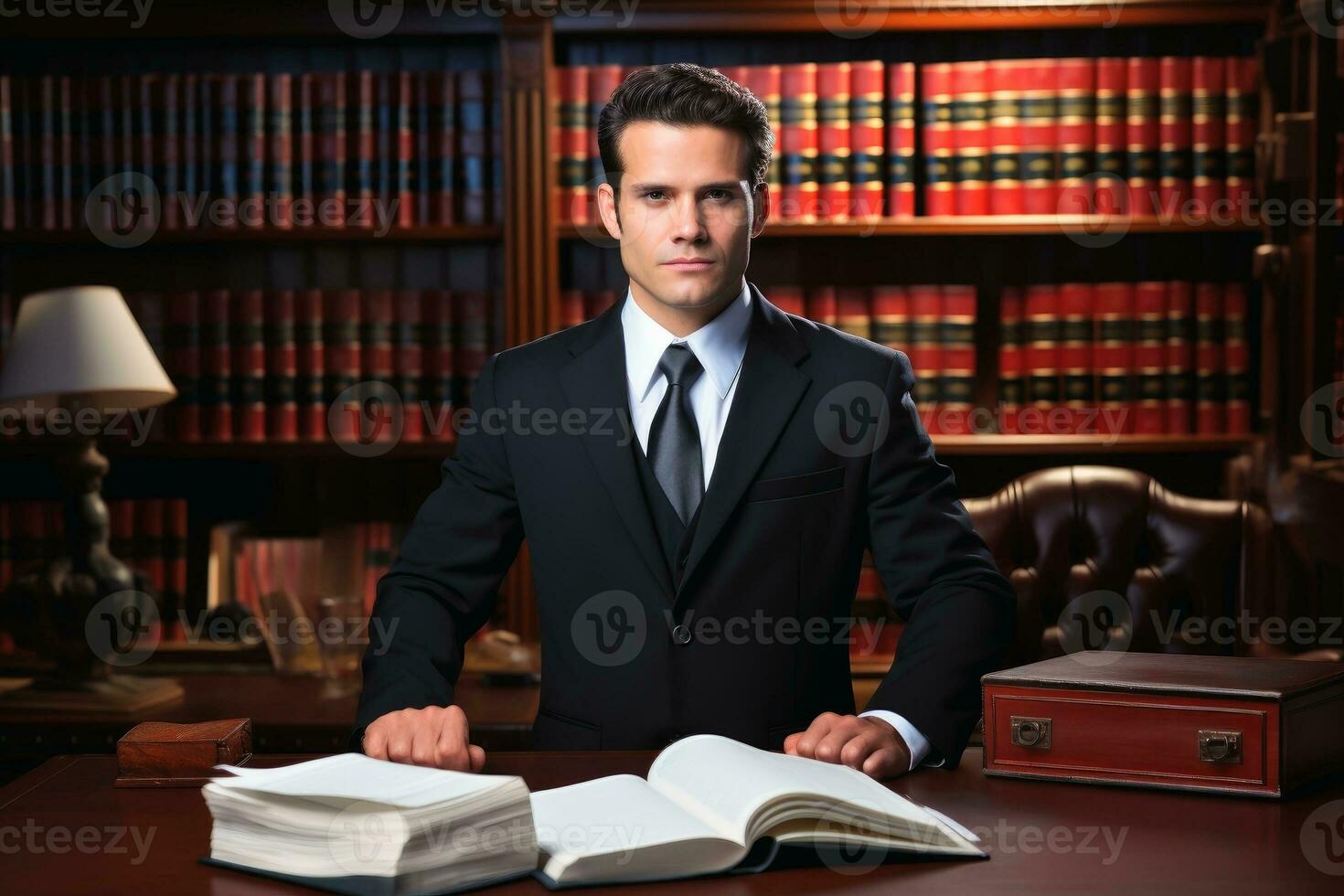 A lawyer at work at his desk in the office.AI generative photo