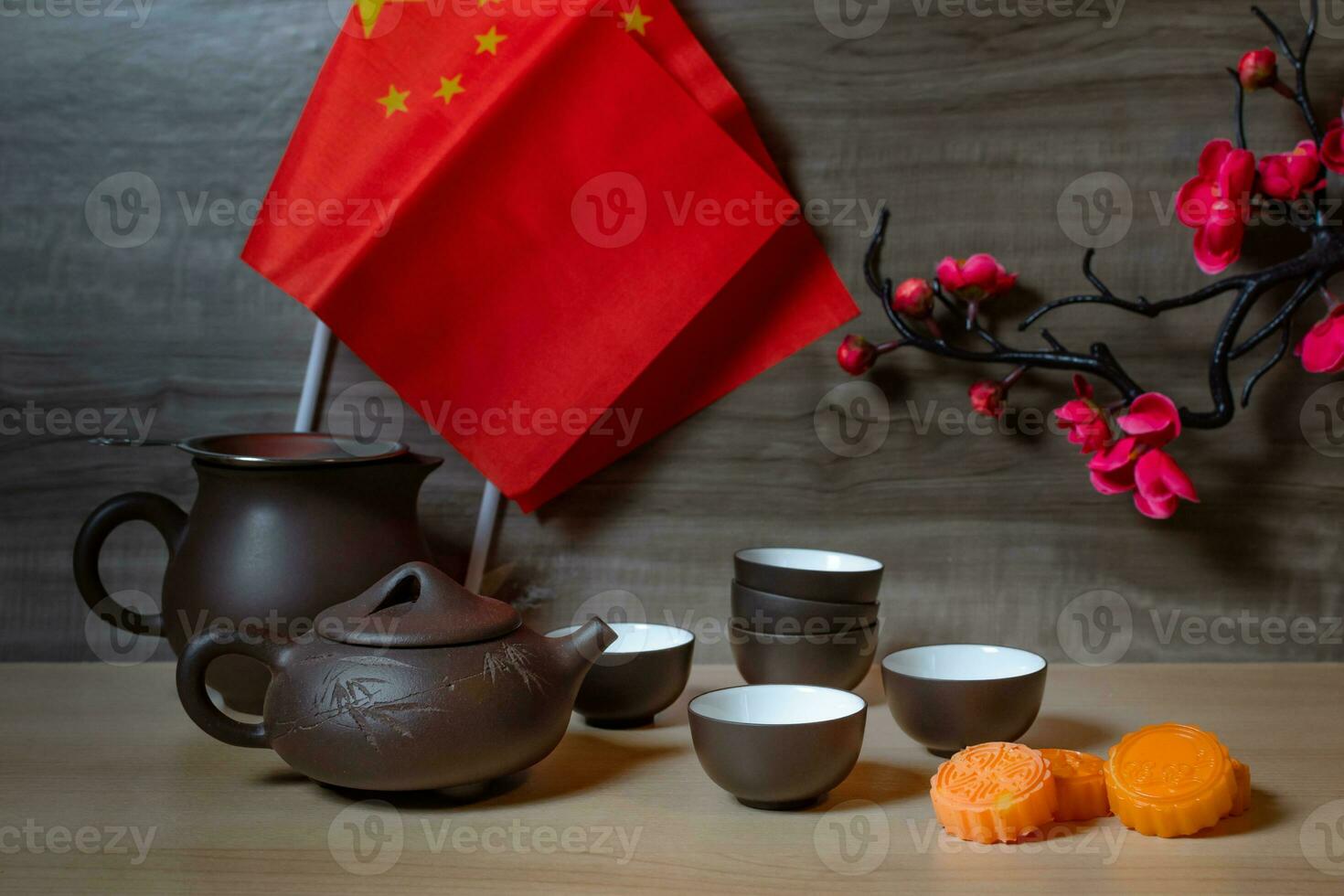 Chinese traditional mid-autumn festival in decorative style. photo