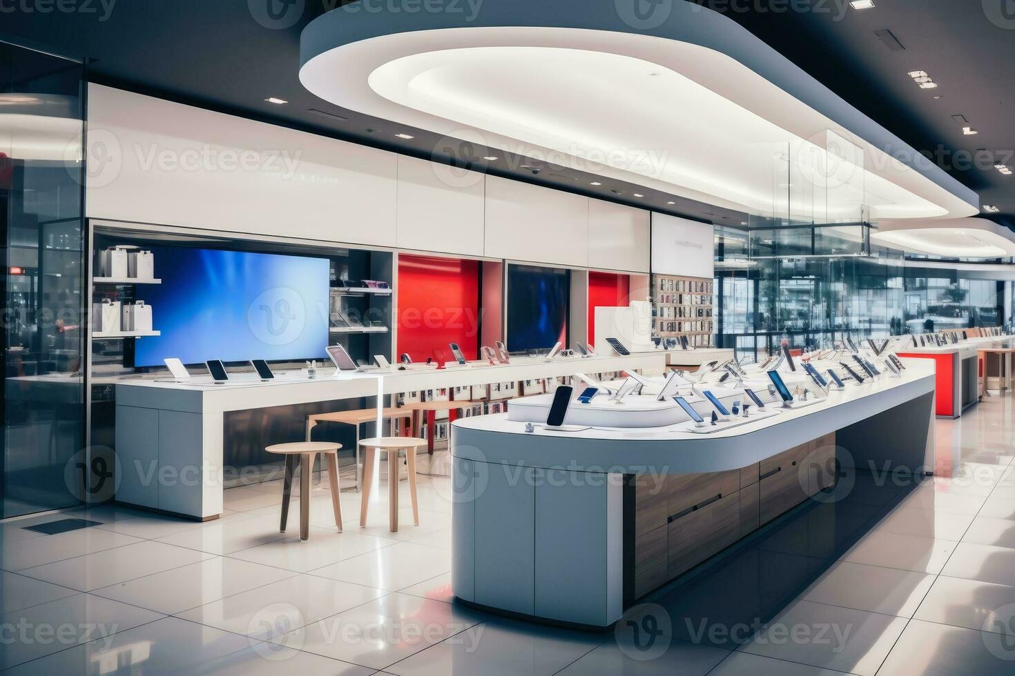 A modern smartphone shop with many different new phones.AI generative photo