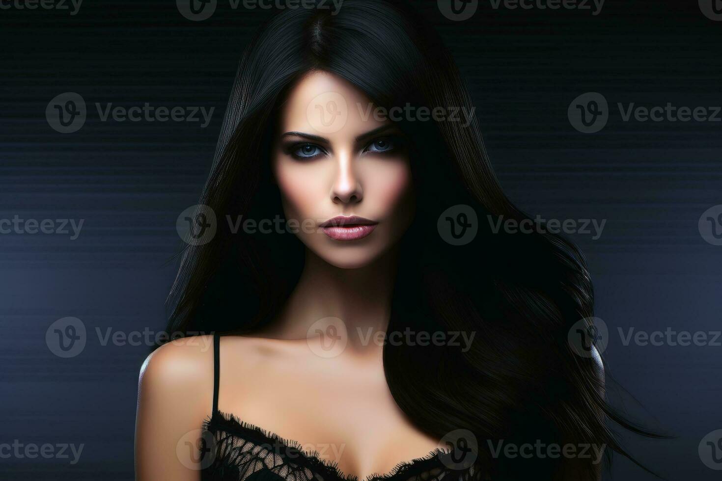 A beautiful woman looking very intensely into the camera.AI generative photo