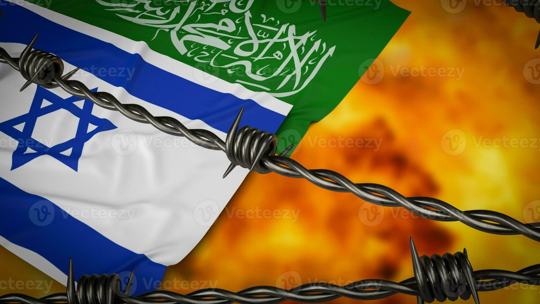 The flag for Israel and Hamas is a protracted and deeply entrenched political and military  3d rendering photo