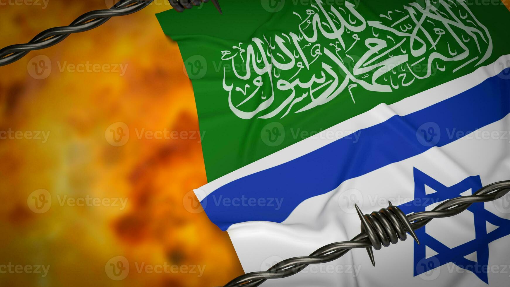 The flag for Israel and Hamas is a protracted and deeply entrenched political and military  3d rendering photo