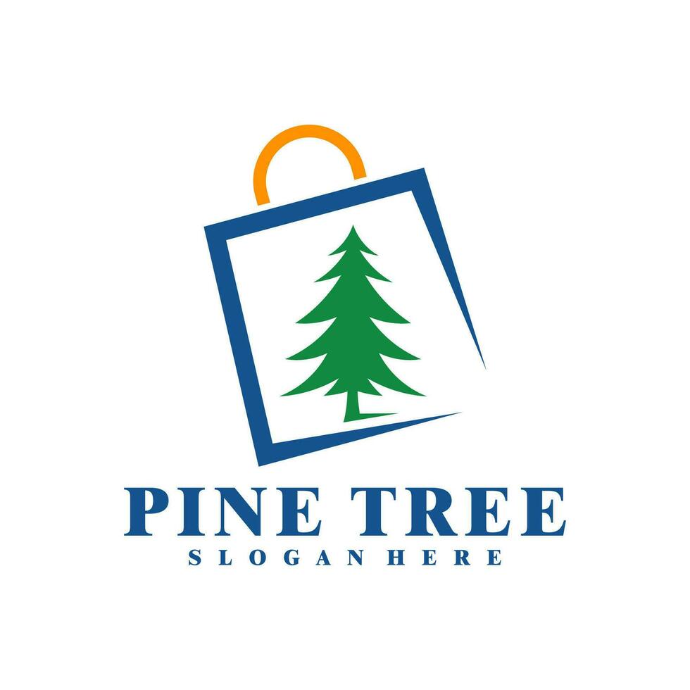Pine Tree with Shop logo design vector. Creative Pine logo concepts template vector