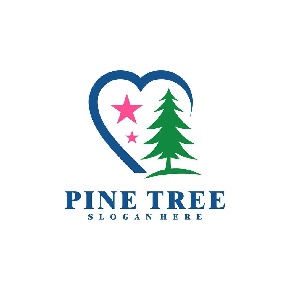 Pine Tree with Love logo design vector. Creative Pine Tree logo concepts template vector