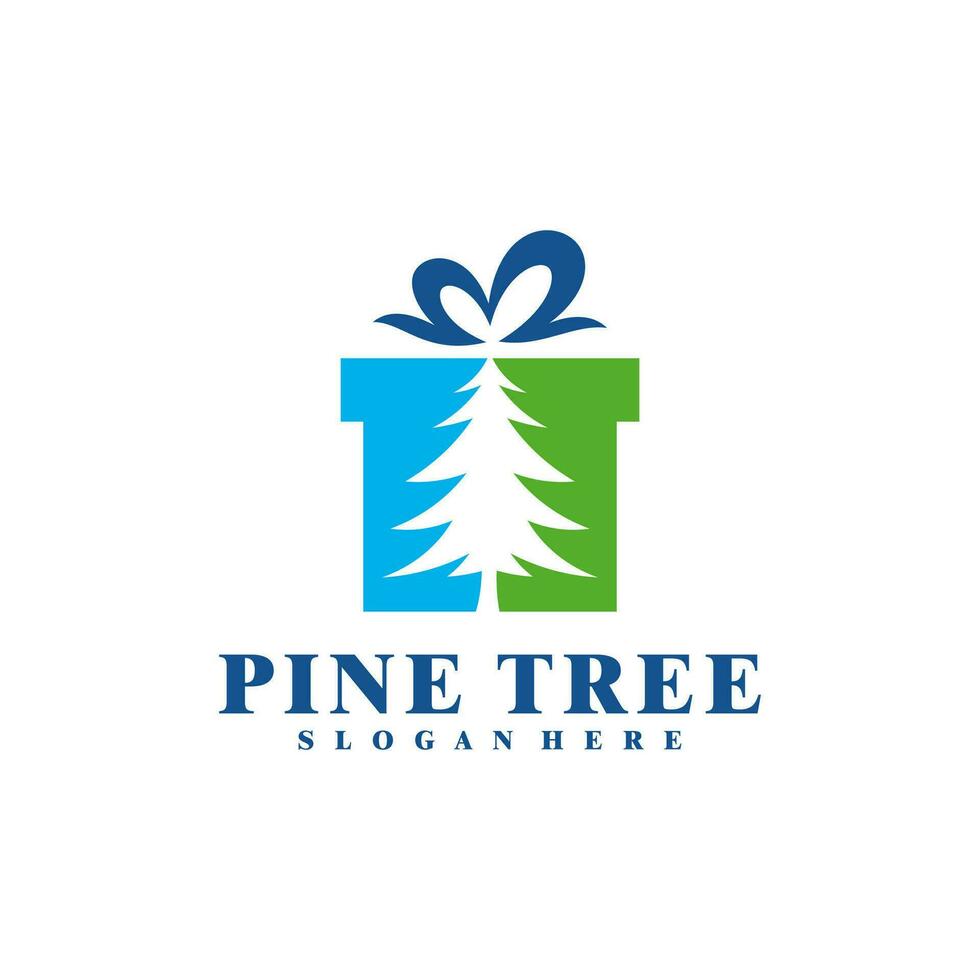 Gift with Pine Tree logo design vector. Creative Pine Tree logo concepts template vector