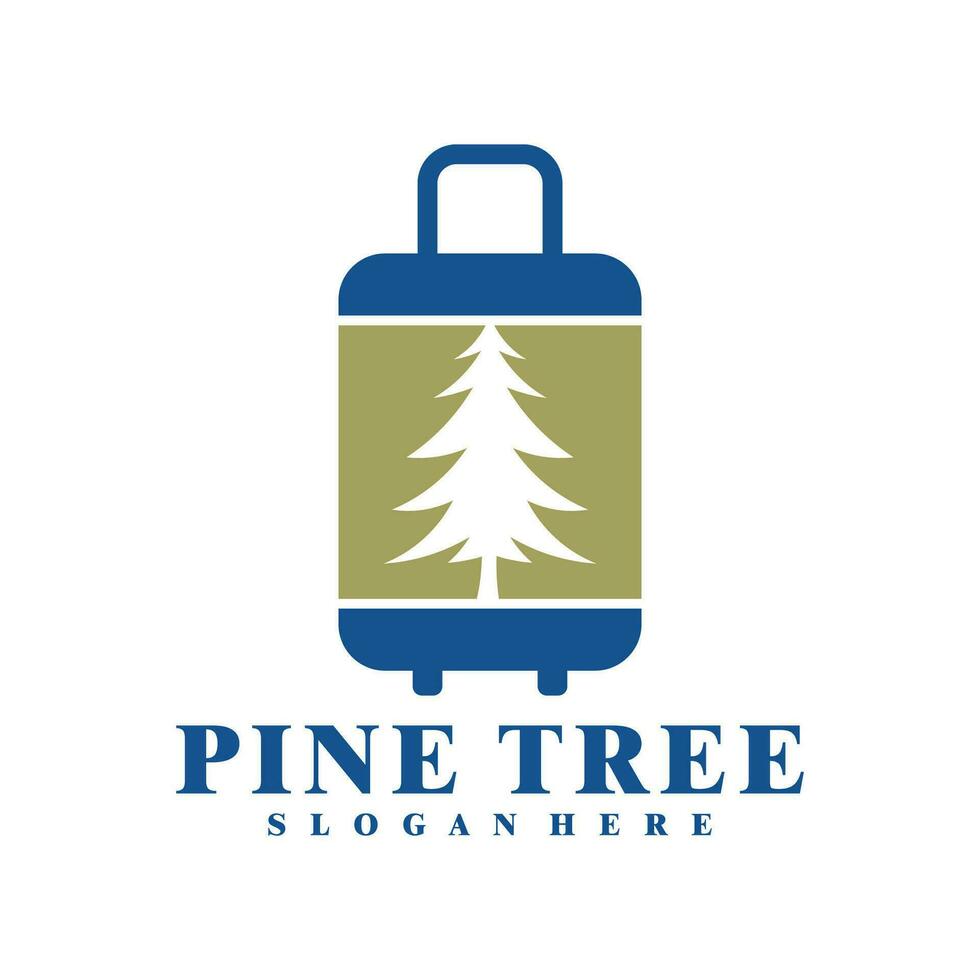 Pine Tree with Suitcase logo design vector. Creative Pine Travel logo concepts template vector