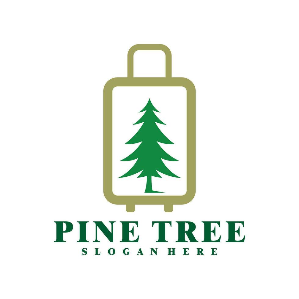 Pine Tree with Suitcase logo design vector. Creative Pine Travel logo concepts template vector