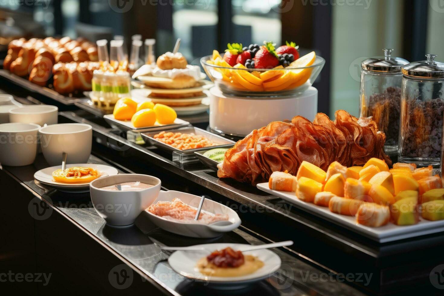 A tasty breakfast buffet in a hotel. photo