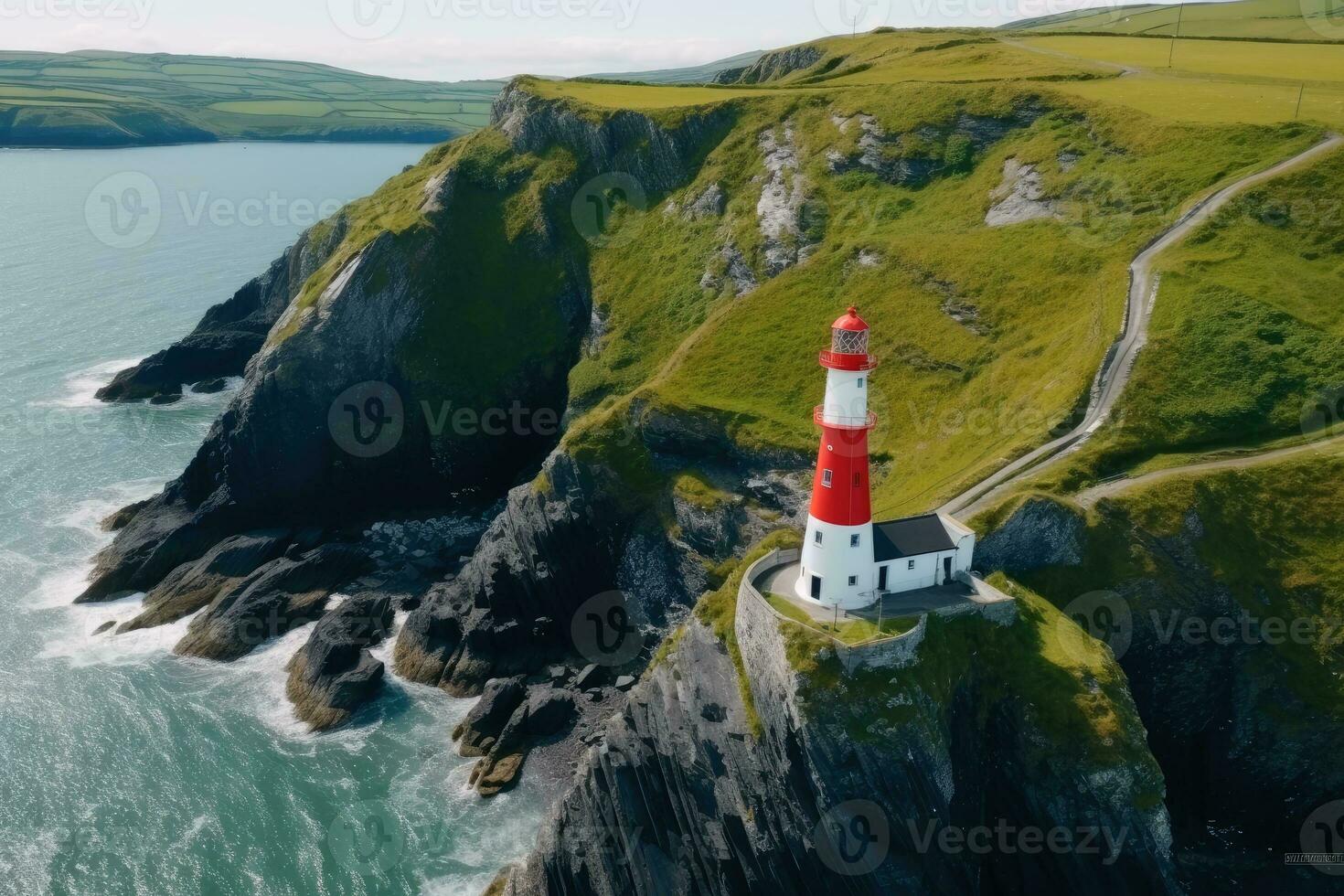 A beautiful shot of a lighthouse on a coastline. photo