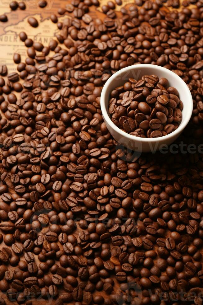 The global coffee market, bowl with coffee beans. AI Generated photo