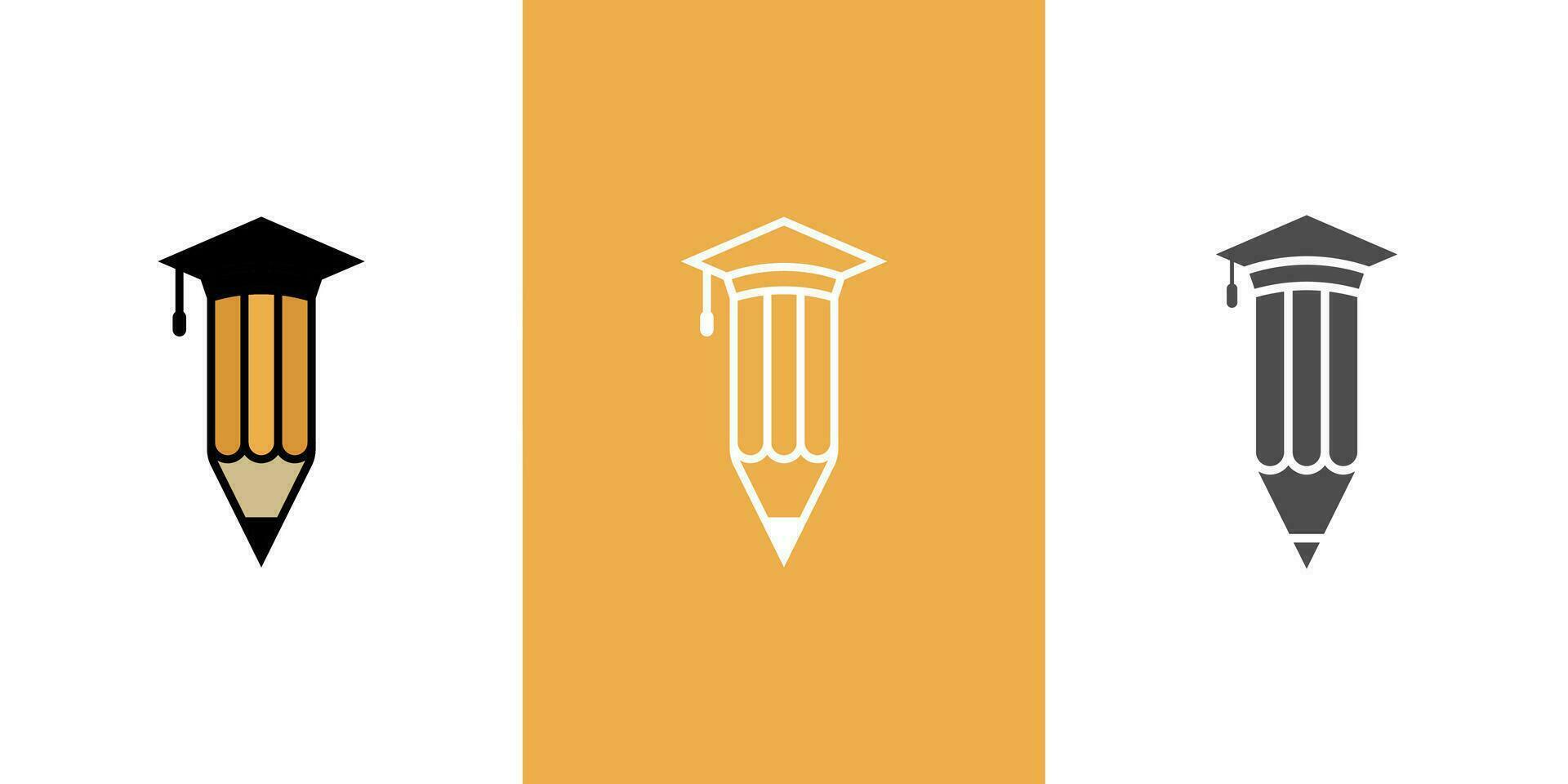 education logo design concept for academy, graduation. Pen, pencil, and cap icon symbol design concept vector