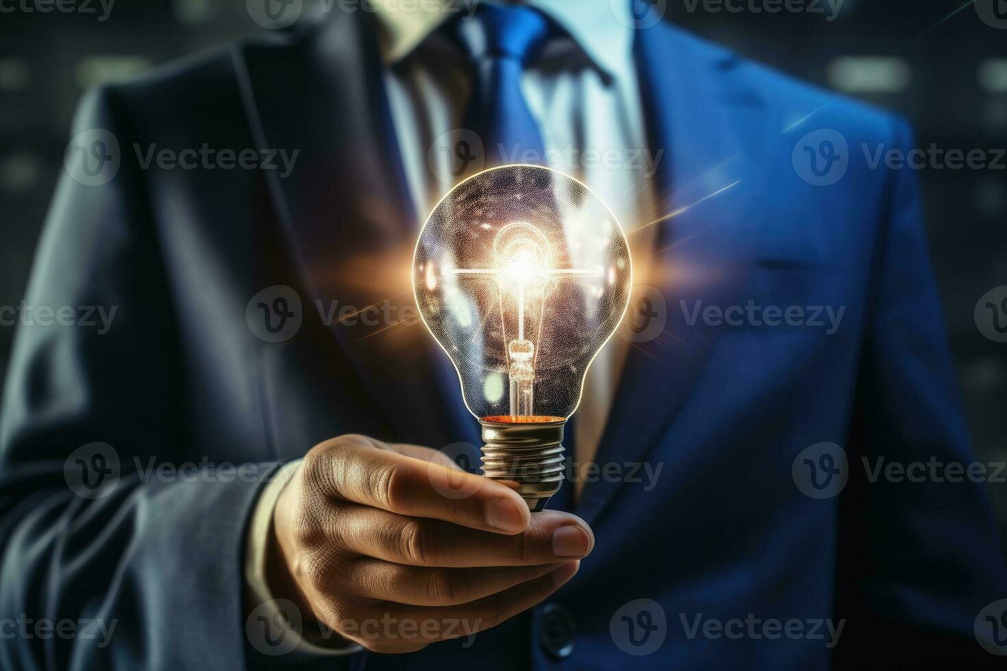 A person having and idea concept with a lightbulb.AI generative photo