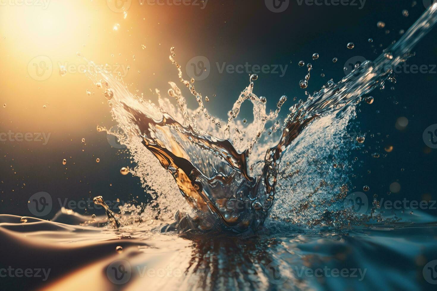 Water splash with radiant reflections. Generative AI photo