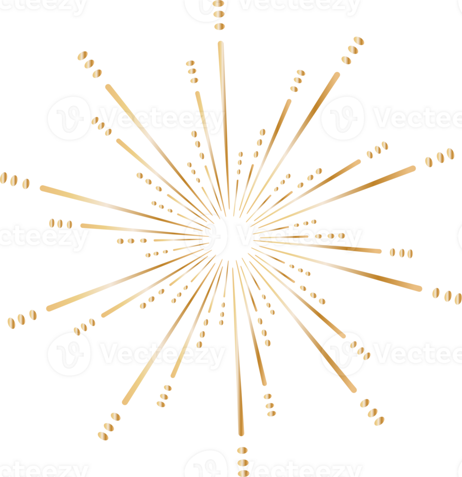 Golden sunburst doodle line art on transparent background. png