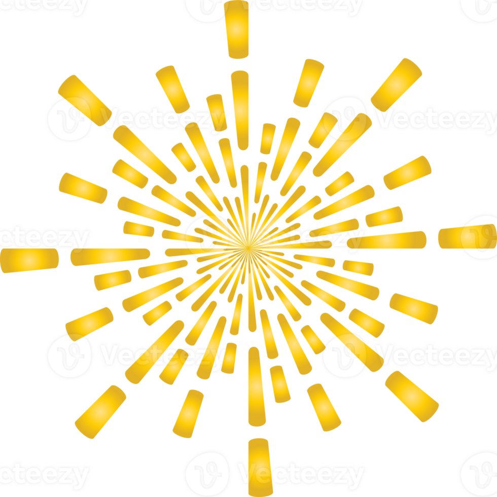 Golden sunburst doodle line art on transparent background. png