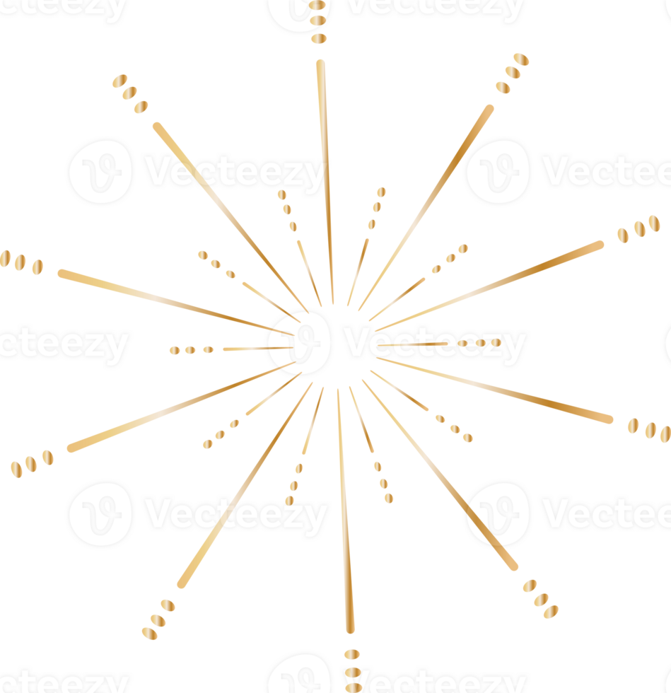 Golden sunburst doodle line art on transparent background. png