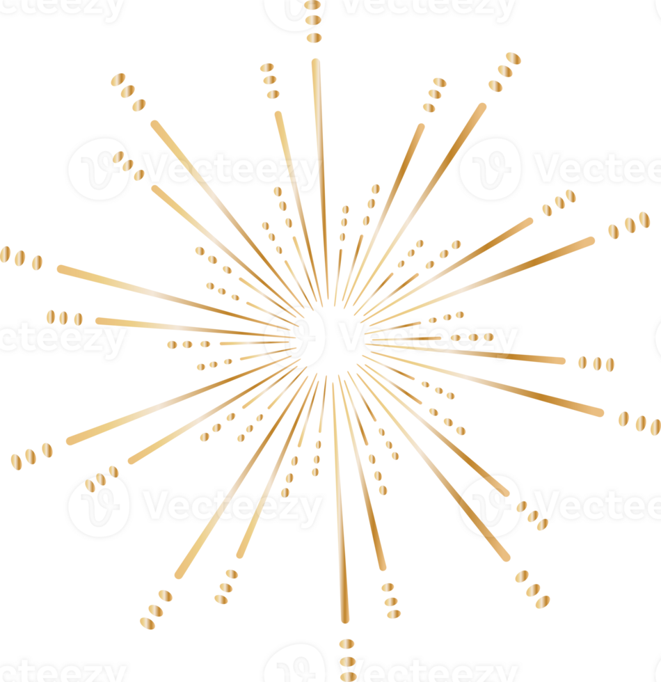 Golden sunburst doodle line art on transparent background. png