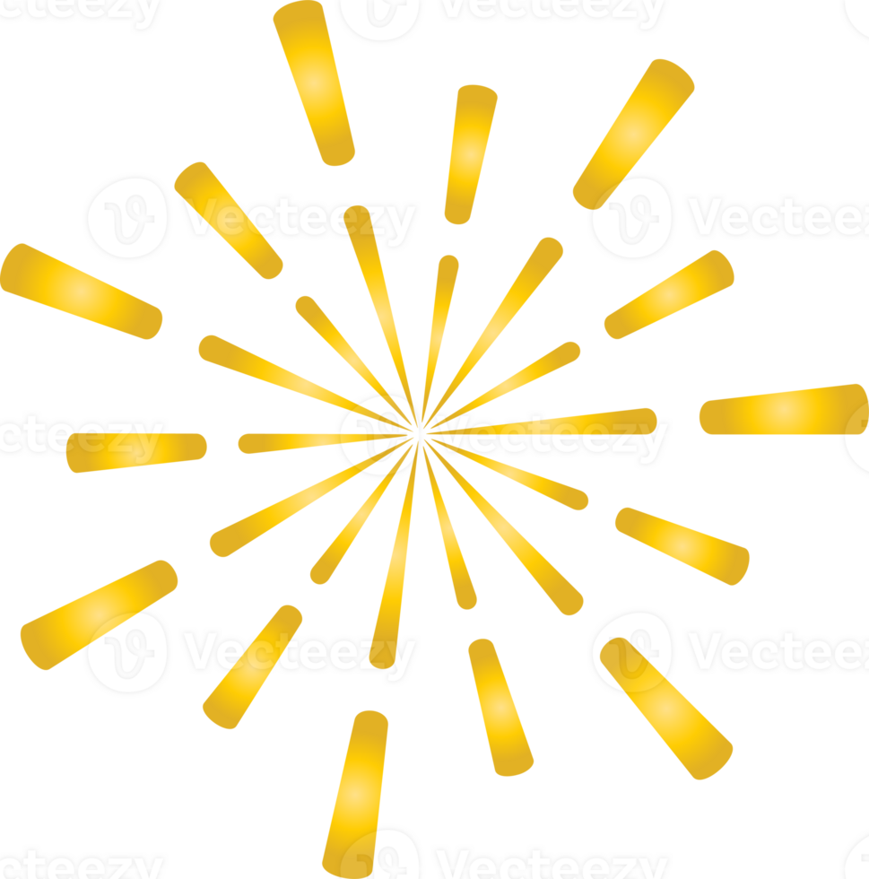 Golden sunburst doodle line art on transparent background. png