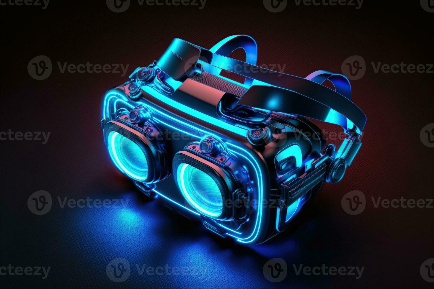 Futuristic virtual reality glasses with neon light. AI Generated photo