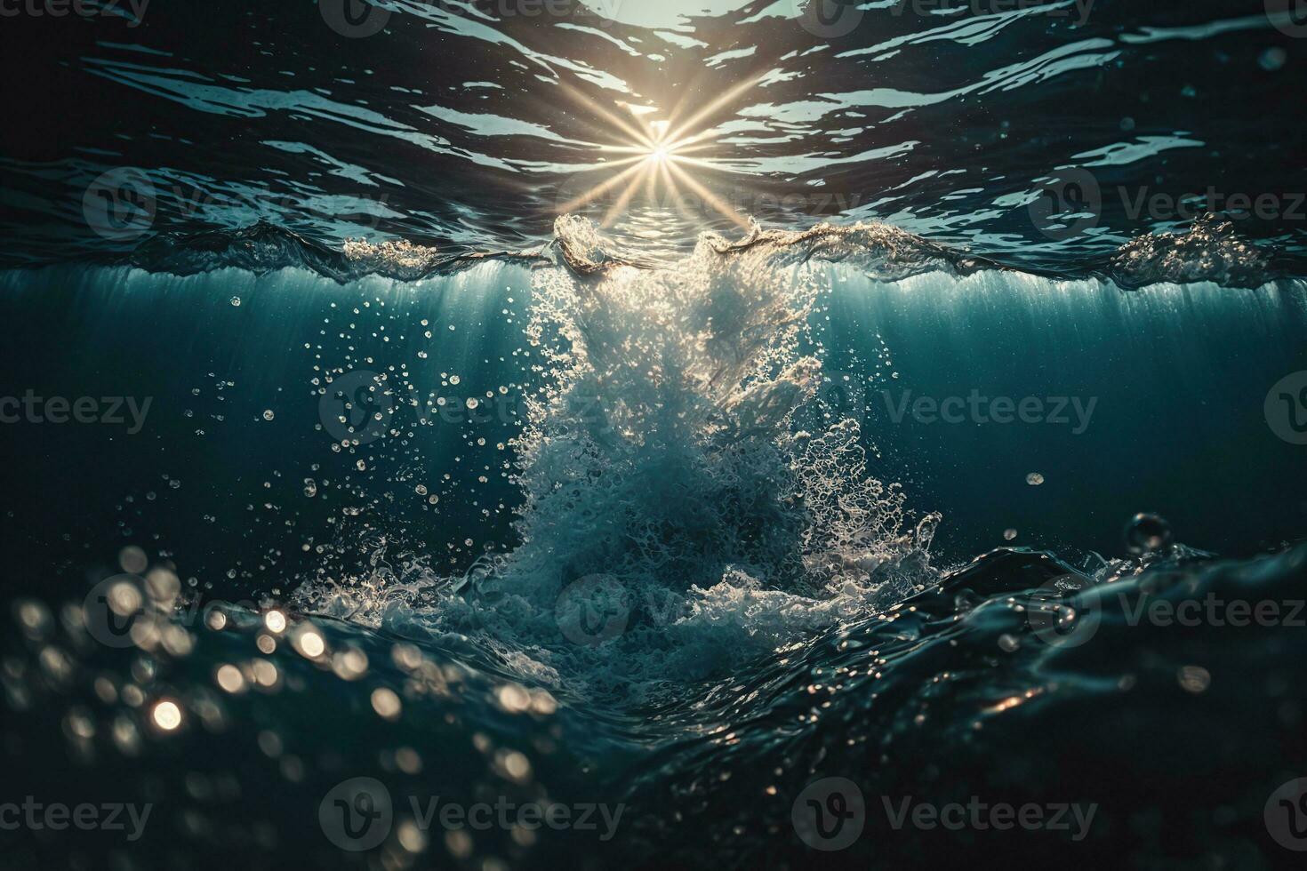 A vast ocean with sparkling sunbeams. AI Generated photo