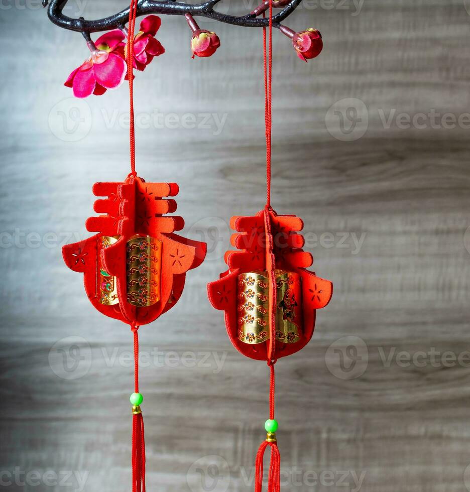 Lantern Festival and Happy Chinese New Year with red lanterns. photo