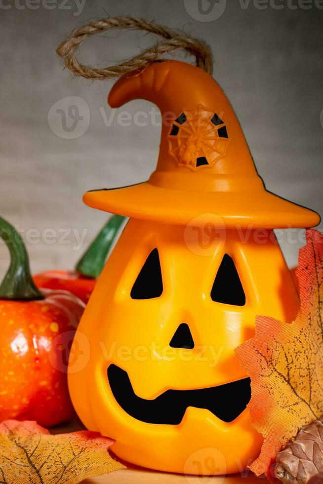 Candle lit Halloween Pumpkins. photo