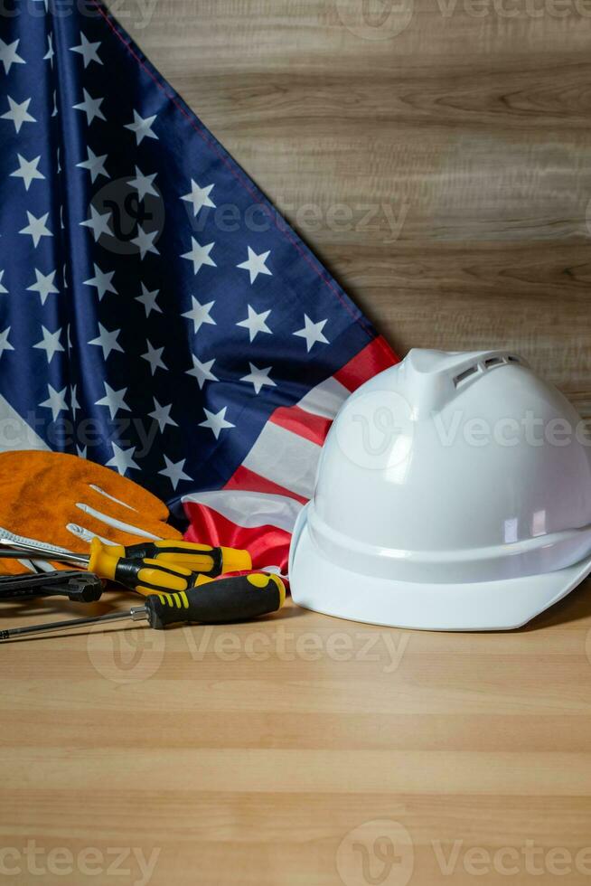 Labor Day holiday for United States of America with worker tools. photo