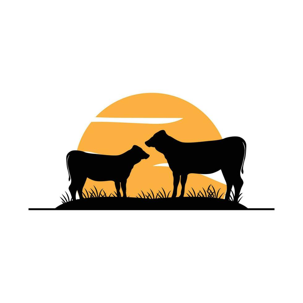 Cow Logo, Cattle Farm Vector, Silhouette Simple Minimalist Design Illustration, Symbol Template vector