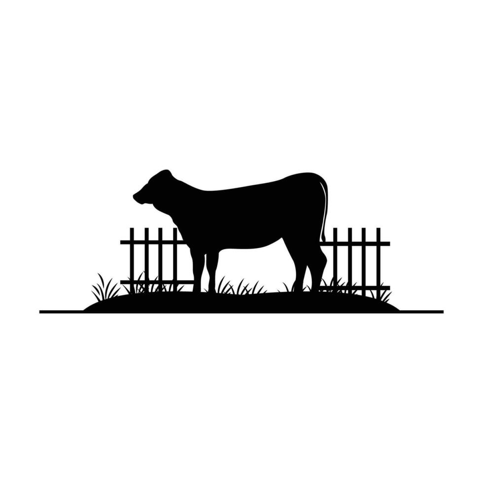 Cow Logo, Cattle Farm Vector, Silhouette Simple Minimalist Design Illustration, Symbol Template vector