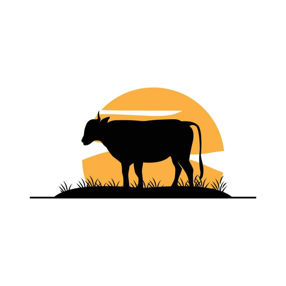 Cow Logo, Cattle Farm Vector, Silhouette Simple Minimalist Design Illustration, Symbol Template vector